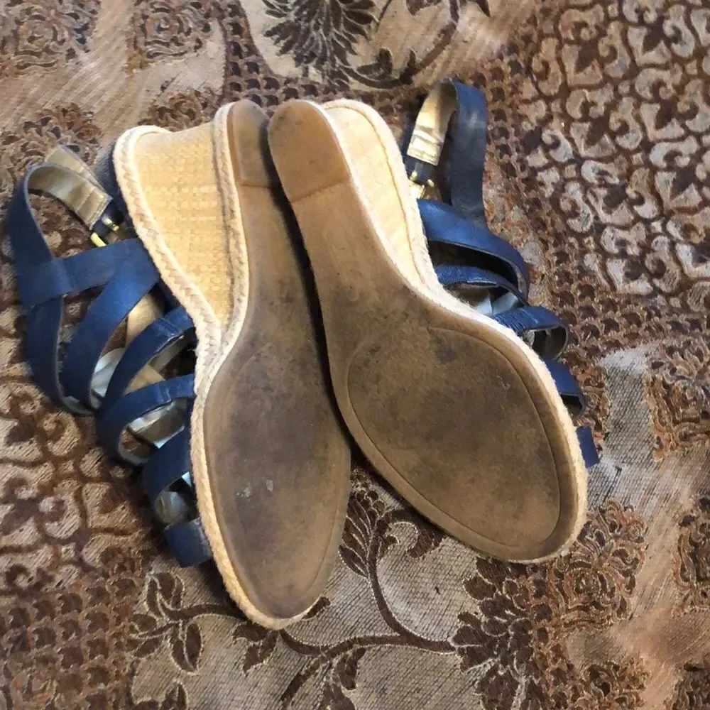 Chaps size 8 M blue leather wedge sandals great